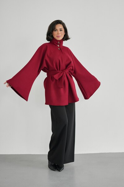 Bleu Petite Жіночий кашеміровий плащ з високим коміром і зав'язкою