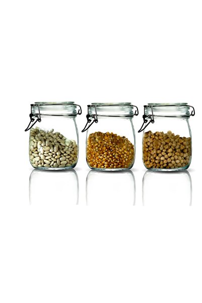 Store 3'lü Korken Kavanoz 750 ml Vakumlu Kilitli Cam Saklama Kavanozu