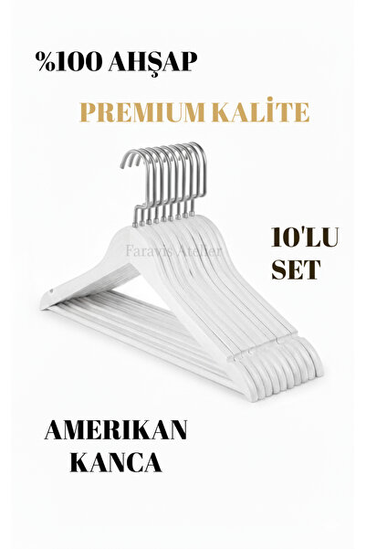 Faravis Atelier Beyaz Siyah Ceviz Ahşap Lüks Askı Kıyafet Elbise Gömlek Ve Pantolon Askısı Amerikan Kanca 10 Adet