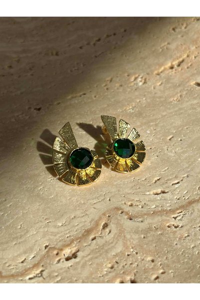 Font Emerald Gold Design Earrings