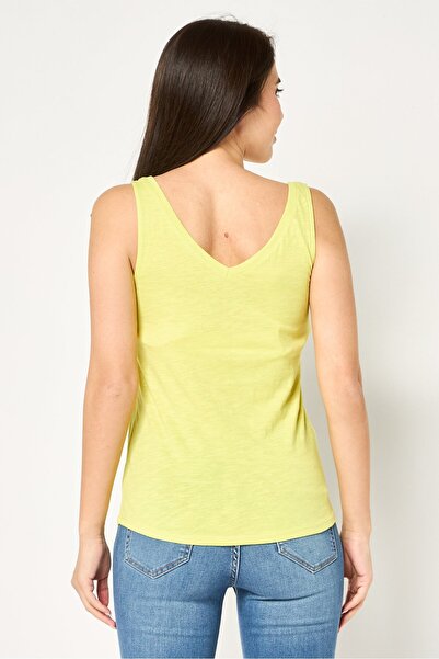 PROMOD Women V- Neck Sleeveless Plain Tank Top, Lime Green