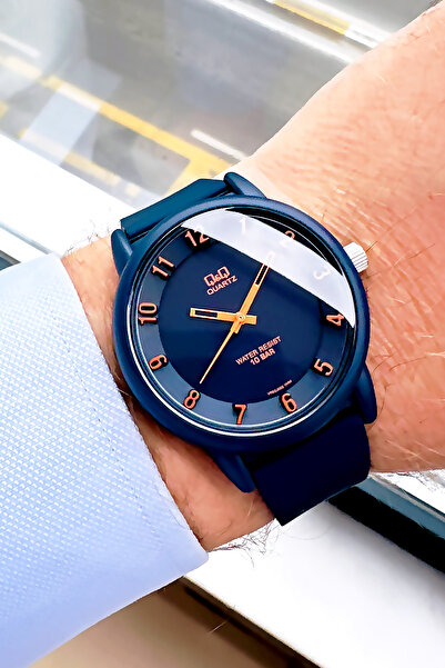 Q&Q 10 Atm Water Resistant Navy Blue Silicone Cord Original Men's Wristwatch - Gift Bracelet Qqeg2002C2