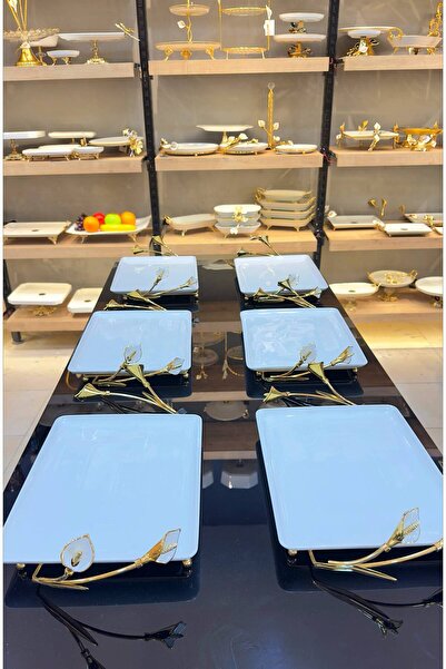 Niyara home Luxury Gold Branch Detailed Rectangular Porcelain Presentation Plate & Tray (30 cm)