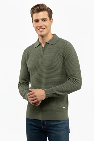 Çizgi Triko Men's Zippered Polo Neck Knitwear Sweater 5240F Bgl-St04852