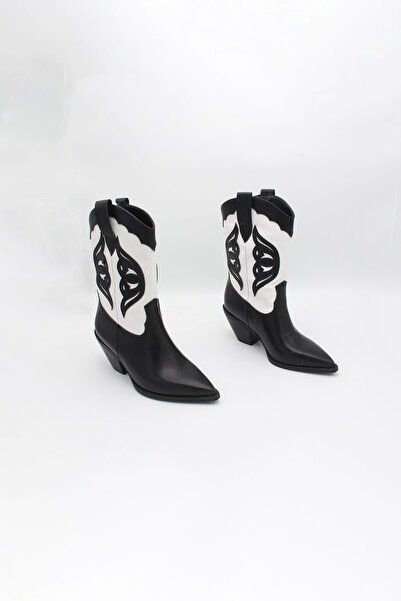 ENDİCAN 277 1139 Kadın Kovboy Çizme SIYAH BEYAZ KELEBEK CILT