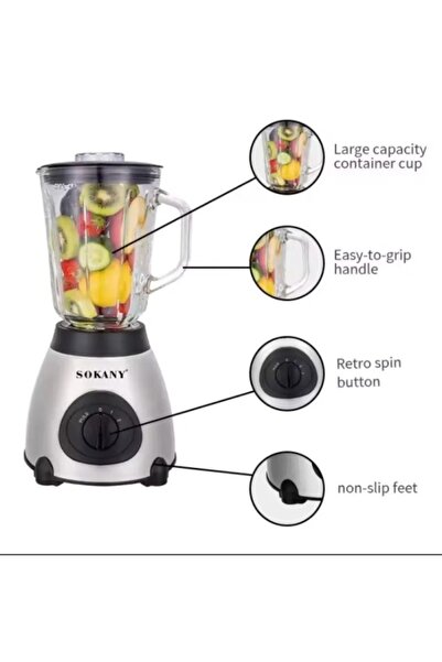 SOKANY Blender profesional 2 în 1 cu râșniță Razo – 2200 W, 5 viteze, oțel inoxidabil, puls
