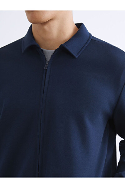 LC Waikiki Navy Blue Polo Neck Men's Zippered Sweatshirt