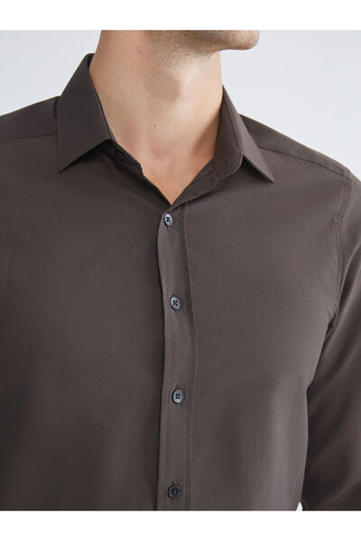 LC Waikiki Brown Slim Fit Long Sleeve Poplin Men's Shirt