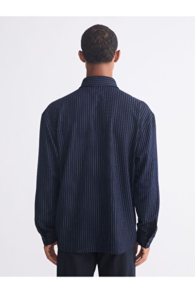 LC Waikiki Navy Blue Regular Fit Long Sleeve Striped Men's Shirt