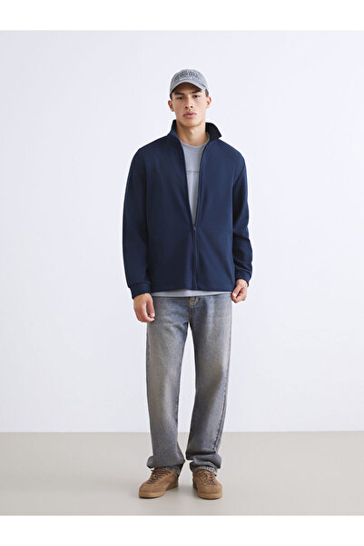 LC Waikiki Navy Blue Polo Neck Men's Zippered Sweatshirt