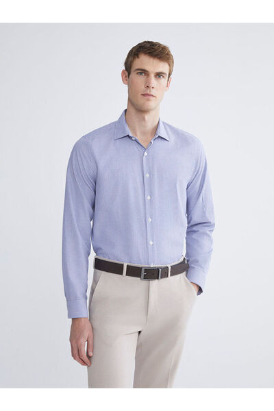 LC Waikiki Ανδρικό πουκάμισο με μακρυμάνικο ριγέ μπλε Navy Slim Fit