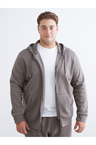 LC Waikiki Rmz Gi̇yi̇m Farkiyla Large Size Hooded Men's Thick Zipper Sweatshirt