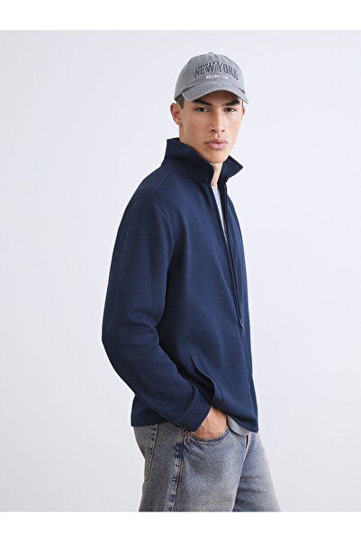 LC Waikiki Navy Blue Polo Neck Men's Zippered Sweatshirt