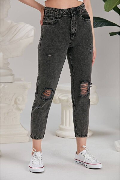 sstyle moda Diz yırtık mom jeans