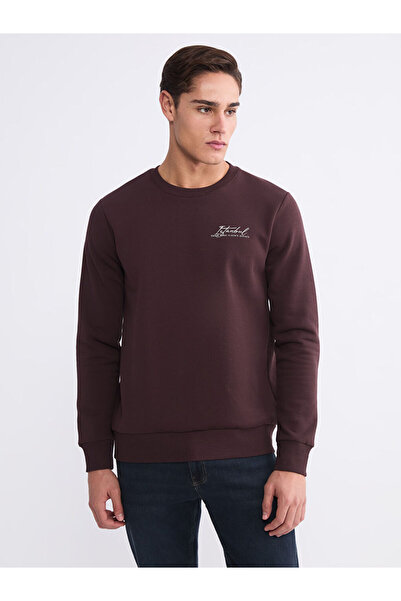 LC Waikiki Lcwaikiki Classic Plum Crew Neck Printed Men's Sweatshirt