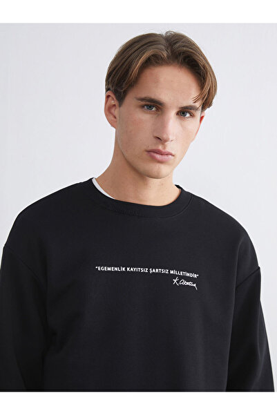 LC Waikiki Rmz Gi̇yi̇m Farkiyla Zero Roba Collar Printed Men's Sweatshirt