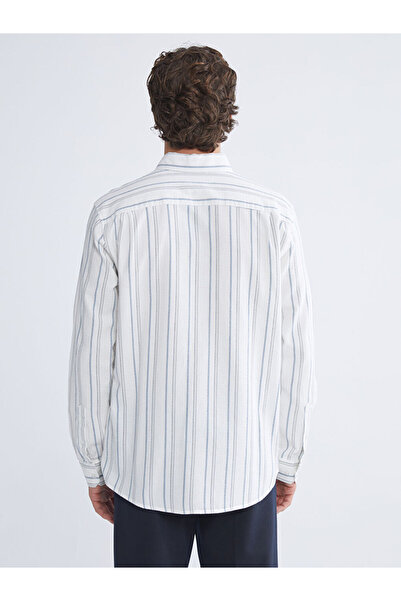 LC Waikiki Blue Regular Fit Long Sleeve Striped Dobby Men's Shirt