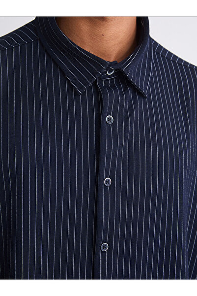 LC Waikiki Navy Blue Regular Fit Long Sleeve Striped Men's Shirt