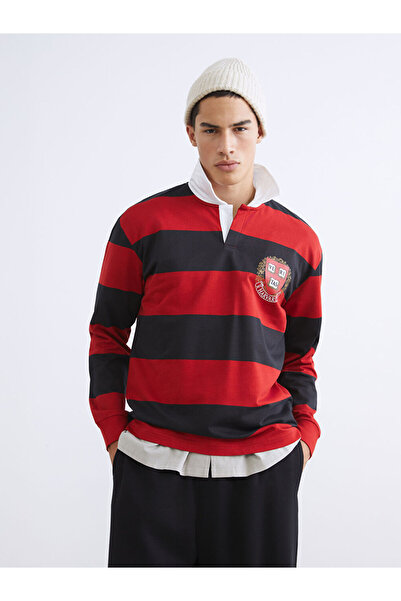 LC Waikiki Xside Red Polo Neck Harvard Printed Men's Sweatshirt