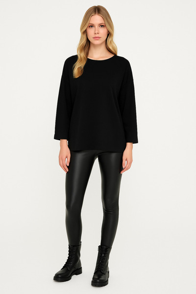 SETRİCA Kadın Siyah Basic Modal OVERSİZE SWEATSHIRT