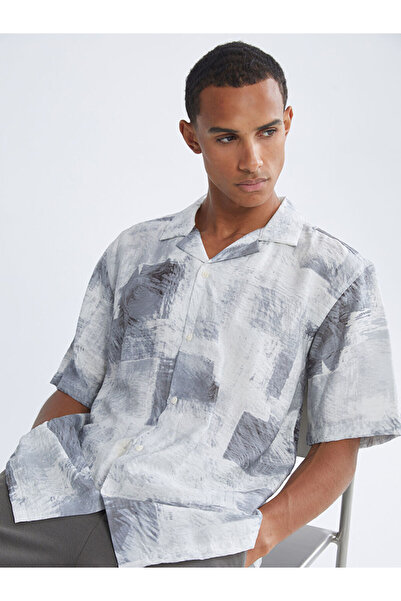 LC Waikiki Cămașă pentru bărbați cu mânecă scurtă, cu guler resort, gri, cu m...