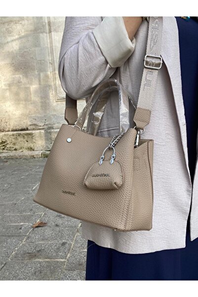 H&D COLLECTİON 4-Compartment Soft Leather Long Strap Very Useful Hand and Shoulder Bag with Charm Gift