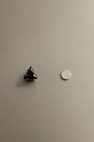 Jaida Moda Unisex Siyah Üçgen Zirkon Taşlı Deliksiz Mıknatıslı Manyetik Çelik Küpe 1 Adet