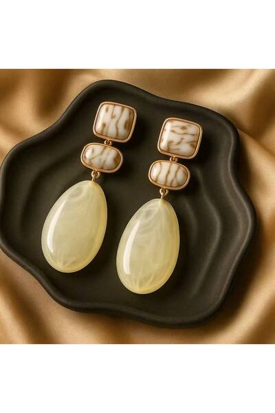 Luxiva Marble Patterned Stone Formed Elegant Drop Bijouterie Earrings
