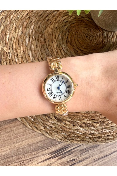 TD TRENDDURAGI ساعة يد نسائية باللون الذهبي مع أرقام رومانية باللون الأبيض