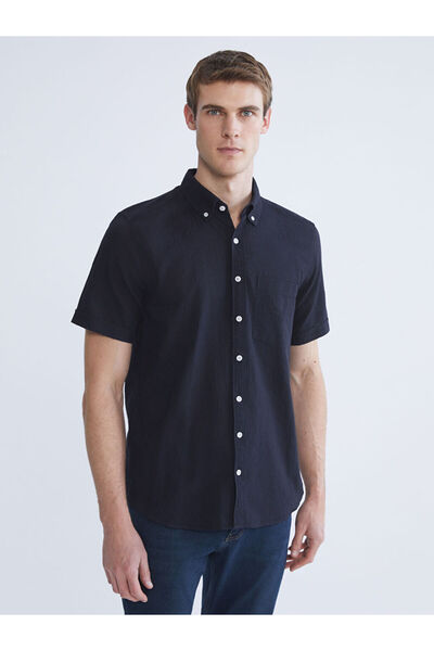 LC Waikiki Navy Blue Regular Fit Short Sleeve Men's Shirt