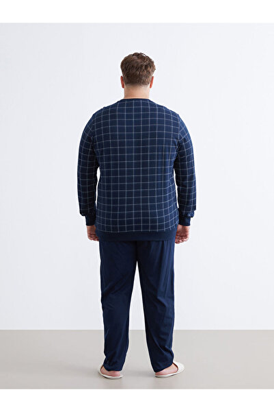 LC Waikiki Navy Blue Plus Size Standard Fit Men's Pajama Set