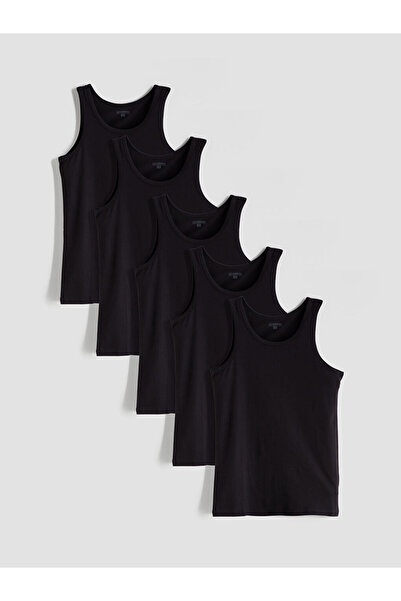 LC Waikiki Black U-Neck Combed Cotton Men's Undershirt 5-Pack