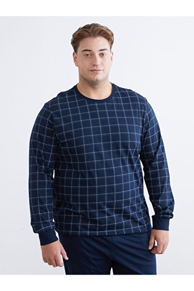 LC Waikiki Navy Blue Plus Size Standard Fit Men's Pajama Set