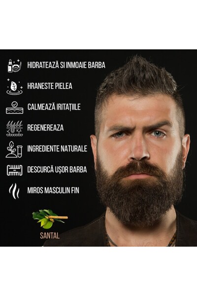 The Beard Brave Ulei pentru barbă și față, hidratant, parfum de lemn de santal, ingrediente, 30 ml