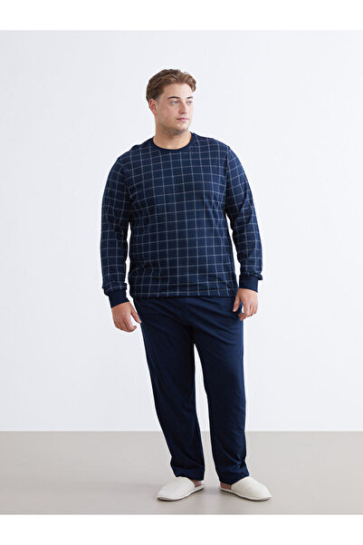 LC Waikiki Navy Blue Plus Size Standard Fit Men's Pajama Set