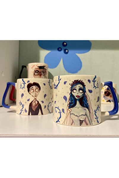 westartic Corpse Bride (Ölü Gelin) Emily ve Victor 2li Halloween Özel Çift Kupa Bardak Kahve Fincanı