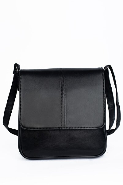 woodhub Hakiki Deri Çapraz Askılı Yandan Asmalı Omuz Çanta, Siyah