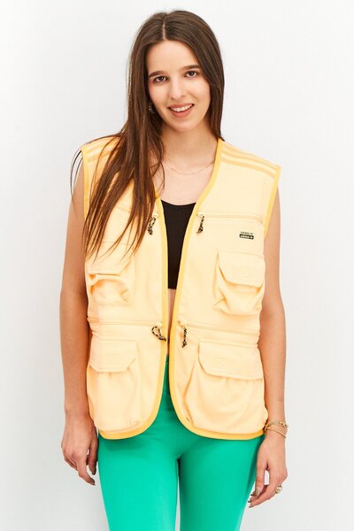 adidas Women Sportswear Fit 4 Front Pocket Sleeveless Outdoor Vest, Light Orange