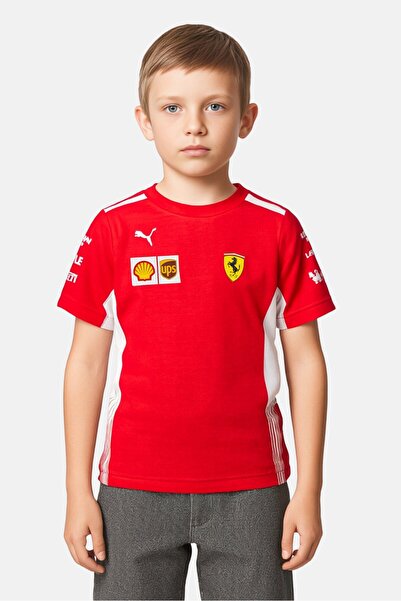 Puma x Scuderia Ferrari Kids Boy Short Sleeve Brand Logo Outdoor T Shirt, Red