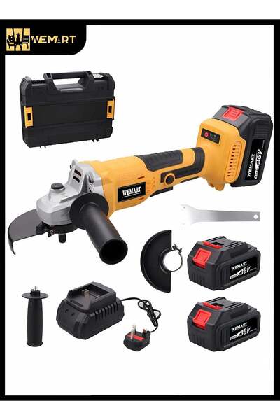 Wemart مطحنة زاوية لاسلكية 36 فولت، 10000 دورة في الدقيقة، بطاريتان 6.0 أمبير/ساعة، لون أصفر