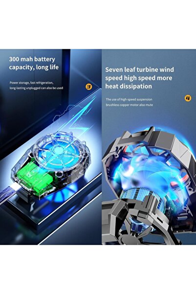 Generic Rechargeable Mobile Phone Cooling Fan with Clip for Gaming - Black