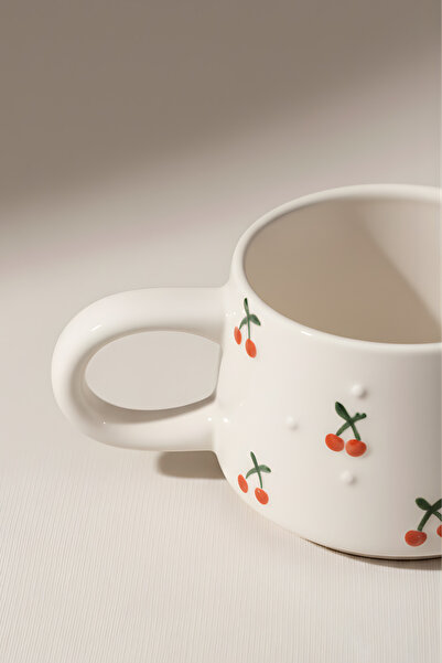 Hopce Mira Handmade Cherry Pattern Ceramic Coffee and Tea Mug | 180 ml