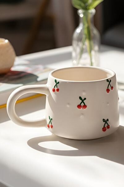 Hopce Mira Handmade Cherry Pattern Ceramic Coffee and Tea Mug | 180 ml