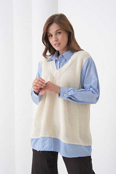 MAMAYAGA Women's Long Sleeve Shirt Collar Inside Shirt Inside Knitwear Y Vest...