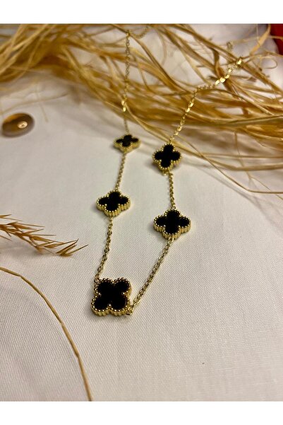 Velora Accessories Çelik Sedefli Çift Taraflı Siyah Kolye