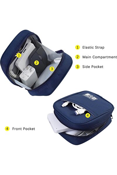 Other Small Cable Organizer Bag — Travel Electronics Pouch for Chargers, Cables & USB Accessories (Navy)