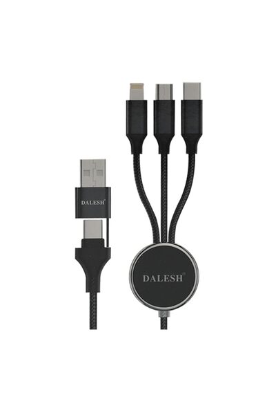 DALESH 5-in-1 USB Type-C Charging Cable, 120 cm, Braided Nylon, 20V/3A (60W) - Black