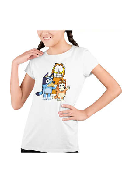 OEM Παιδικό μπλουζάκι Garfield Bluey Blue Bingo για κορίτσια με γάτες και κου...