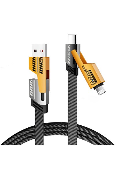 Other 4-in-1 Fast Charging Cable 65W, Braided 100 cm USB-C/USB-A to USB-C & Lightning - Durable Yellow