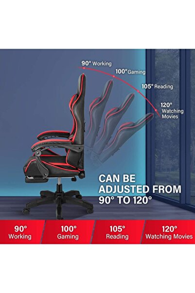 Chulovs Gaming Chair With Footrest - High Back Racing Style Office Chair With Headrest